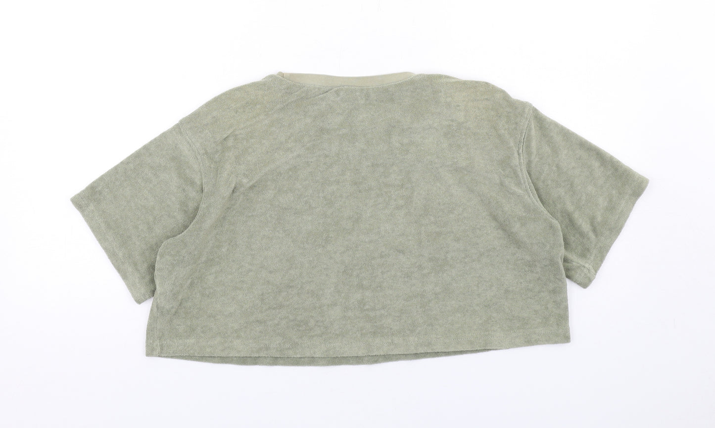 H&M Womens Green Polyester Cropped T-Shirt Size S Crew Neck