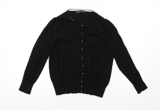 Marks and Spencer Womens Black Round Neck Viscose Cardigan Jumper Size 12