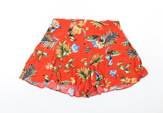 New Look Womens Red Floral Viscose Basic Shorts Size 12 Regular Zip