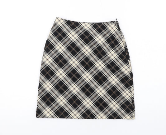 New Look Womens Black Plaid Polyester A-Line Skirt Size 4 Zip