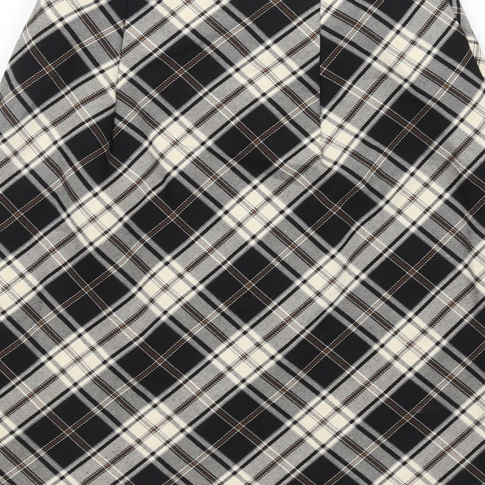 New Look Womens Black Plaid Polyester A-Line Skirt Size 4 Zip