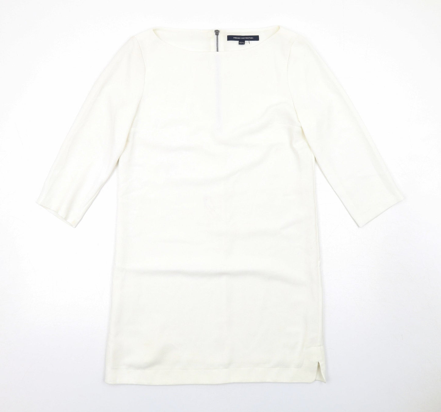 French Connection Womens White Polyester Shift Size 10 Round Neck Zip