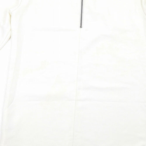 French Connection Womens White Polyester Shift Size 10 Round Neck Zip