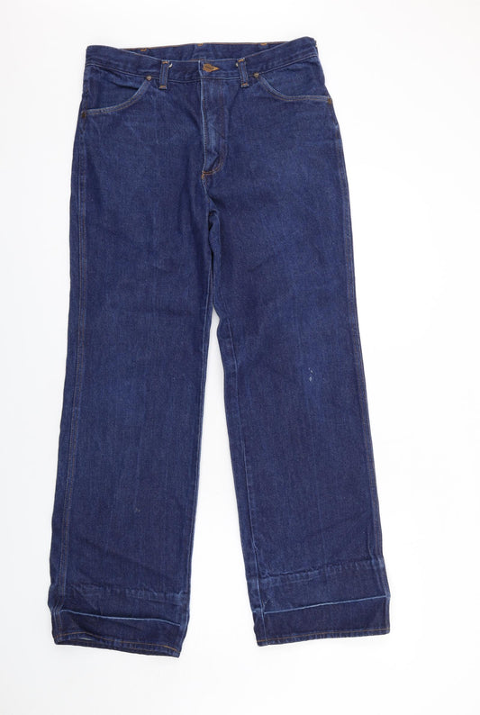 Wrangler Mens Blue Herringbone Cotton Straight Jeans Size 32 in L32 in Regular Zip