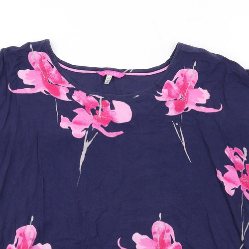 Joules Womens Blue Floral Viscose Basic T-Shirt Size 14 Boat Neck