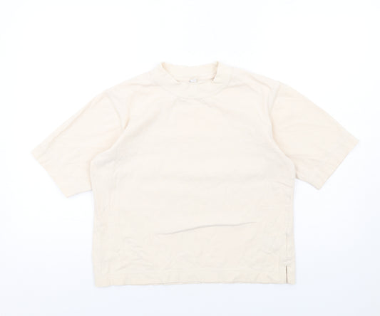 Uniqlo Womens Ivory Cotton Basic T-Shirt Size S Mock Neck