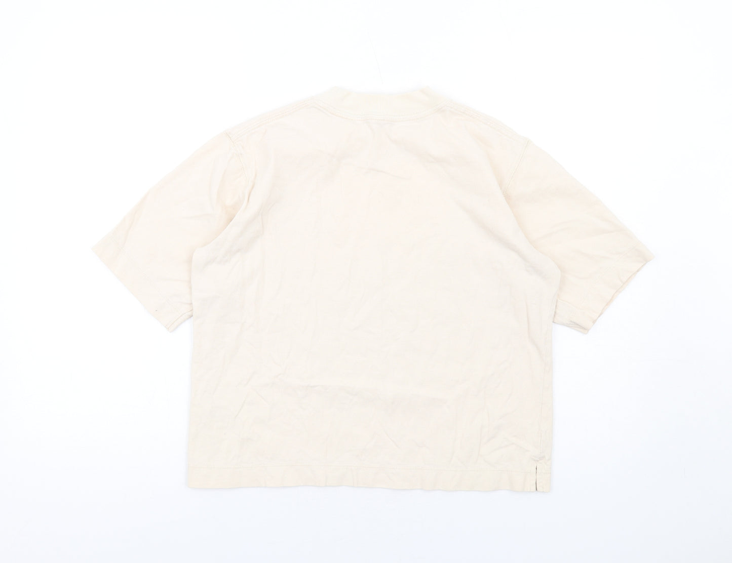 Uniqlo Womens Ivory Cotton Basic T-Shirt Size S Mock Neck