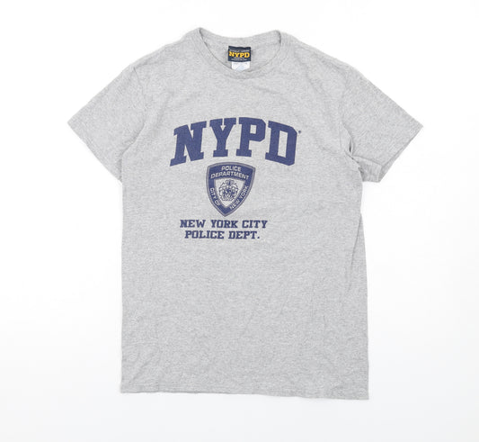 NYPD Mens Grey Cotton T-Shirt Size S Crew Neck