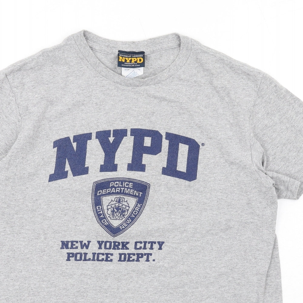 NYPD Mens Grey Cotton T-Shirt Size S Crew Neck