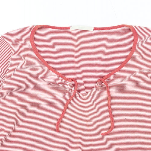 Marks and Spencer Womens Red Striped Cotton Basic T-Shirt Size 16 V-Neck