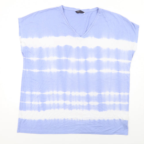 Marks and Spencer Womens Blue Viscose Basic T-Shirt Size 18 V-Neck - Tie-Dye