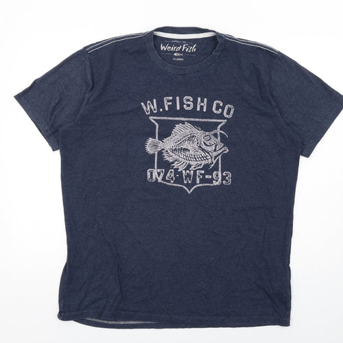 Weird Fish Mens Blue Cotton T-Shirt Size XL Crew Neck