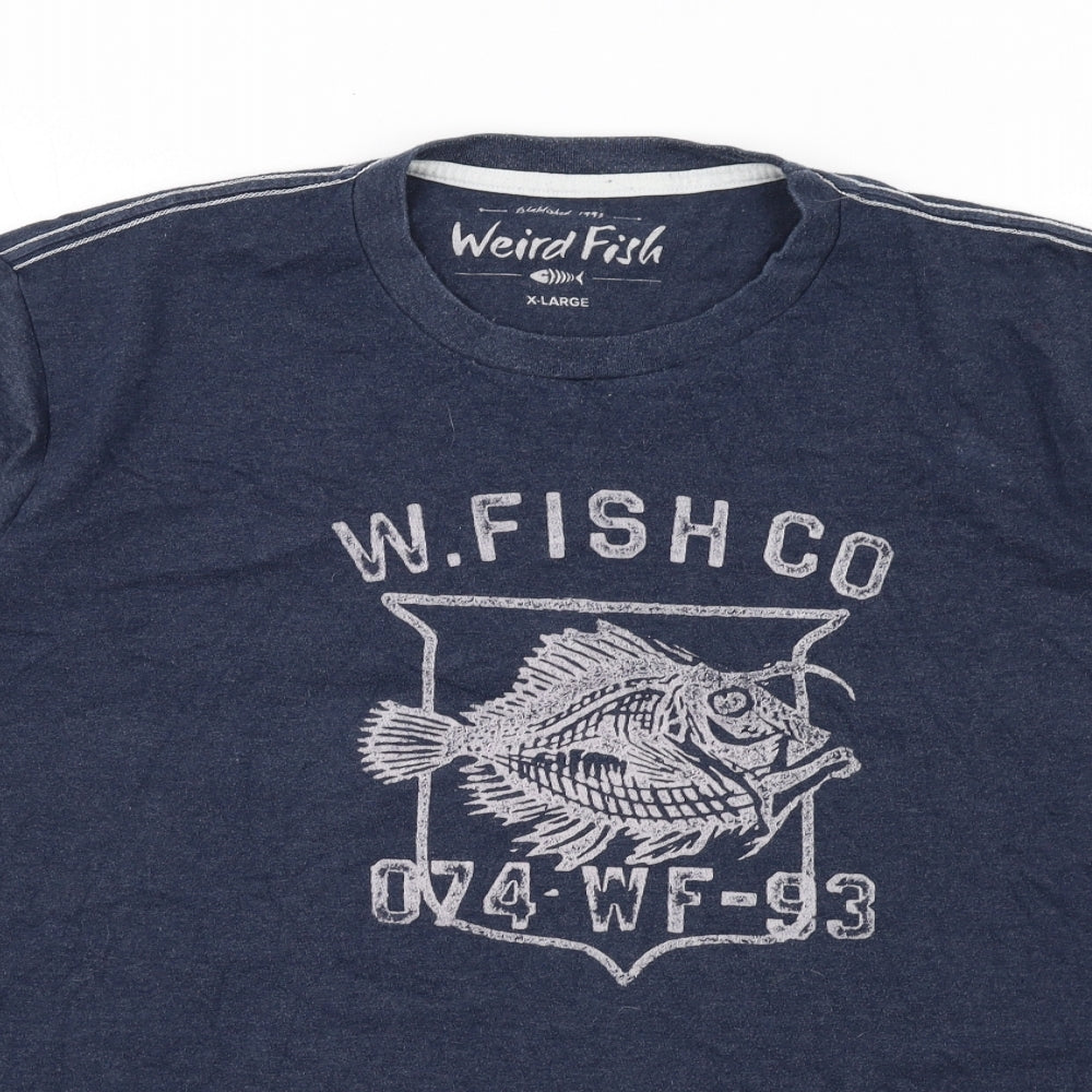 Weird Fish Mens Blue Cotton T-Shirt Size XL Crew Neck