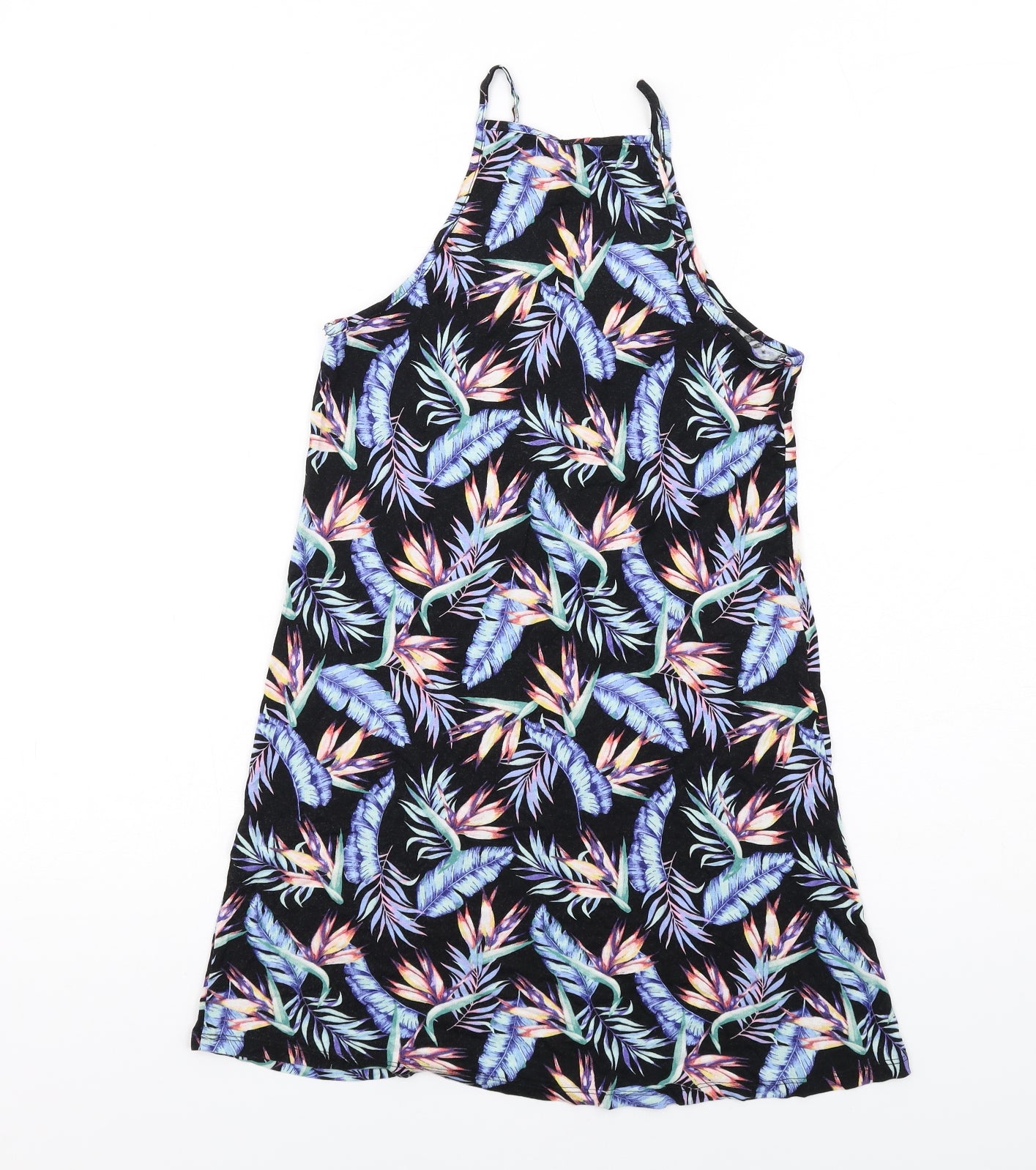 H&M Womens Multicoloured Geometric Viscose Tank Dress Size 6 Square Neck Pullover