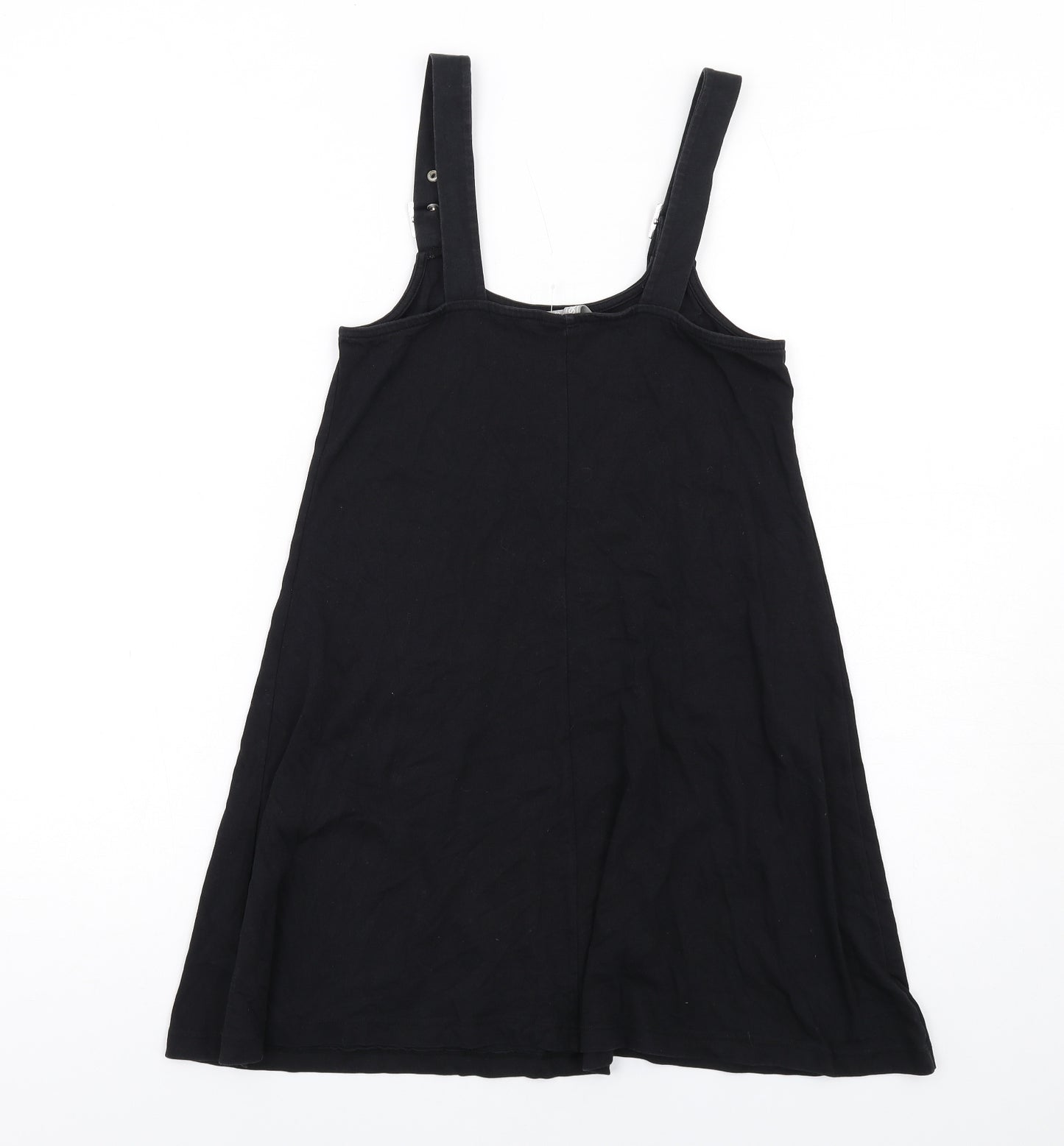ASOS Womens Black Cotton Pinafore/Dungaree Dress Size 8 Scoop Neck Pullover