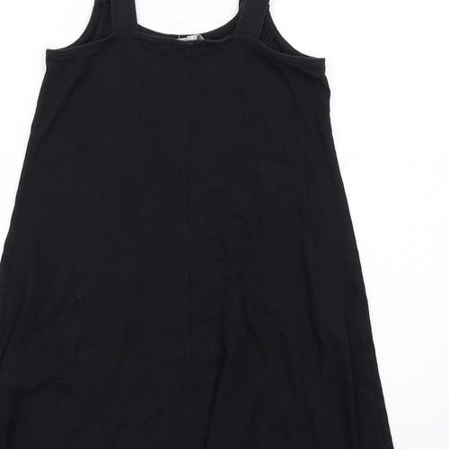 ASOS Womens Black Cotton Pinafore/Dungaree Dress Size 8 Scoop Neck Pullover