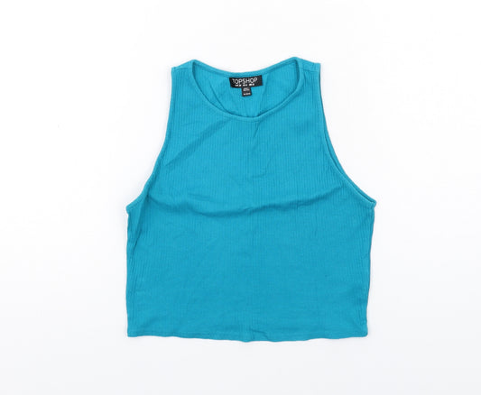 Topshop Womens Blue Cotton Cropped Tank Size 10 Round Neck