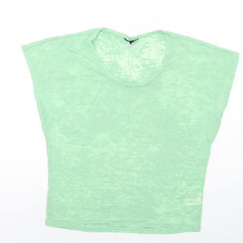 Topshop Womens Green Cotton Basic T-Shirt Size 8 Round Neck