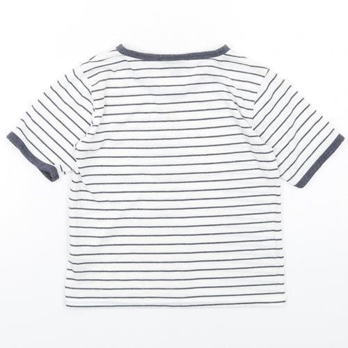 Topshop Womens White Striped Polyester Basic T-Shirt Size 6 Round Neck