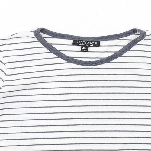 Topshop Womens White Striped Polyester Basic T-Shirt Size 6 Round Neck