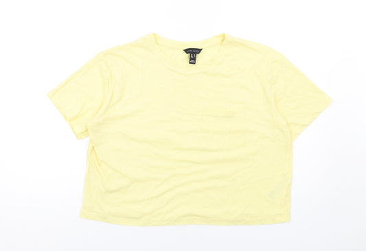 New Look Womens Yellow Cotton Basic T-Shirt Size 12 Crew Neck