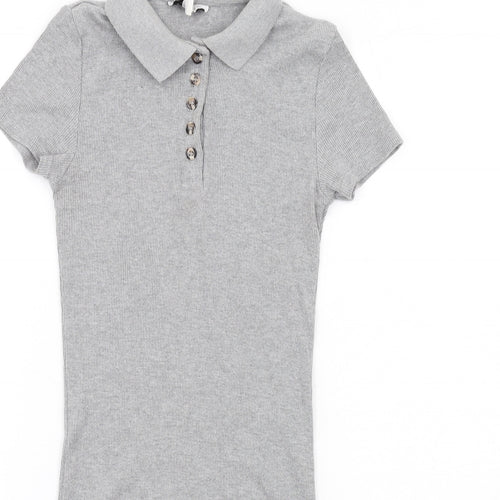Topshop Womens Grey Cotton T-Shirt Dress Size 8 Collared Button