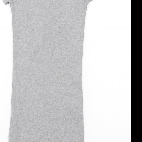 Topshop Womens Grey Cotton T-Shirt Dress Size 8 Collared Button