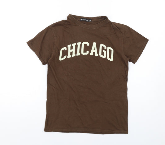 PRETTYLITTLETHING Womens Brown Cotton Basic T-Shirt Size XS Round Neck - Chicago