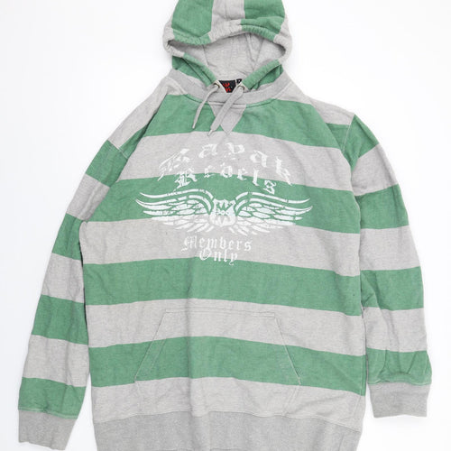 Kayak Womens Green Striped Cotton Pullover Hoodie Size M Pullover