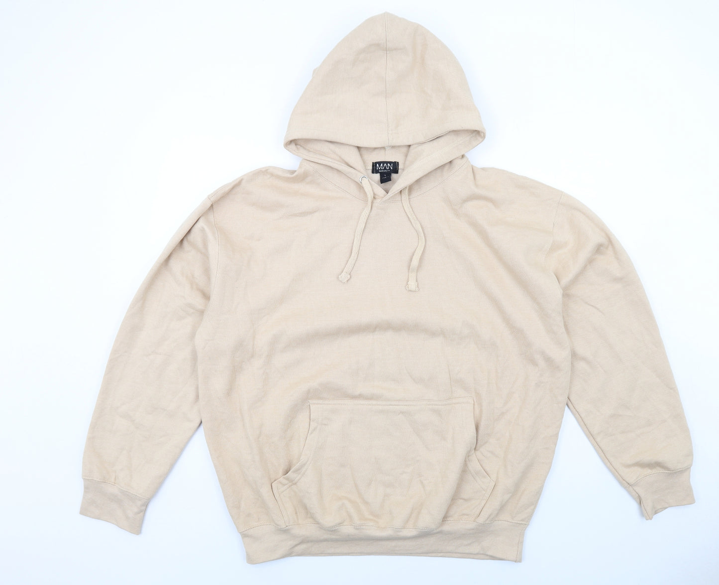 Boohoo Mens Beige Cotton Pullover Hoodie Size L