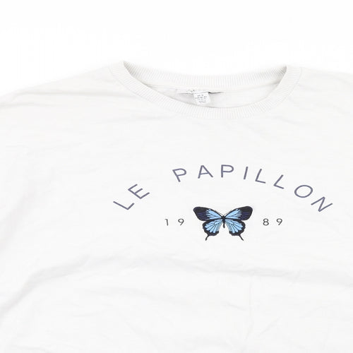 Topshop Womens White Cotton Pullover Sweatshirt Size M Pullover - Le Papillon