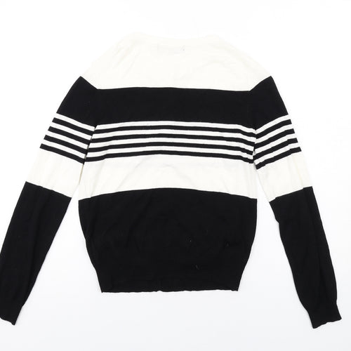 Marks and Spencer Womens Black Round Neck Striped Viscose Cardigan Jumper Size 12