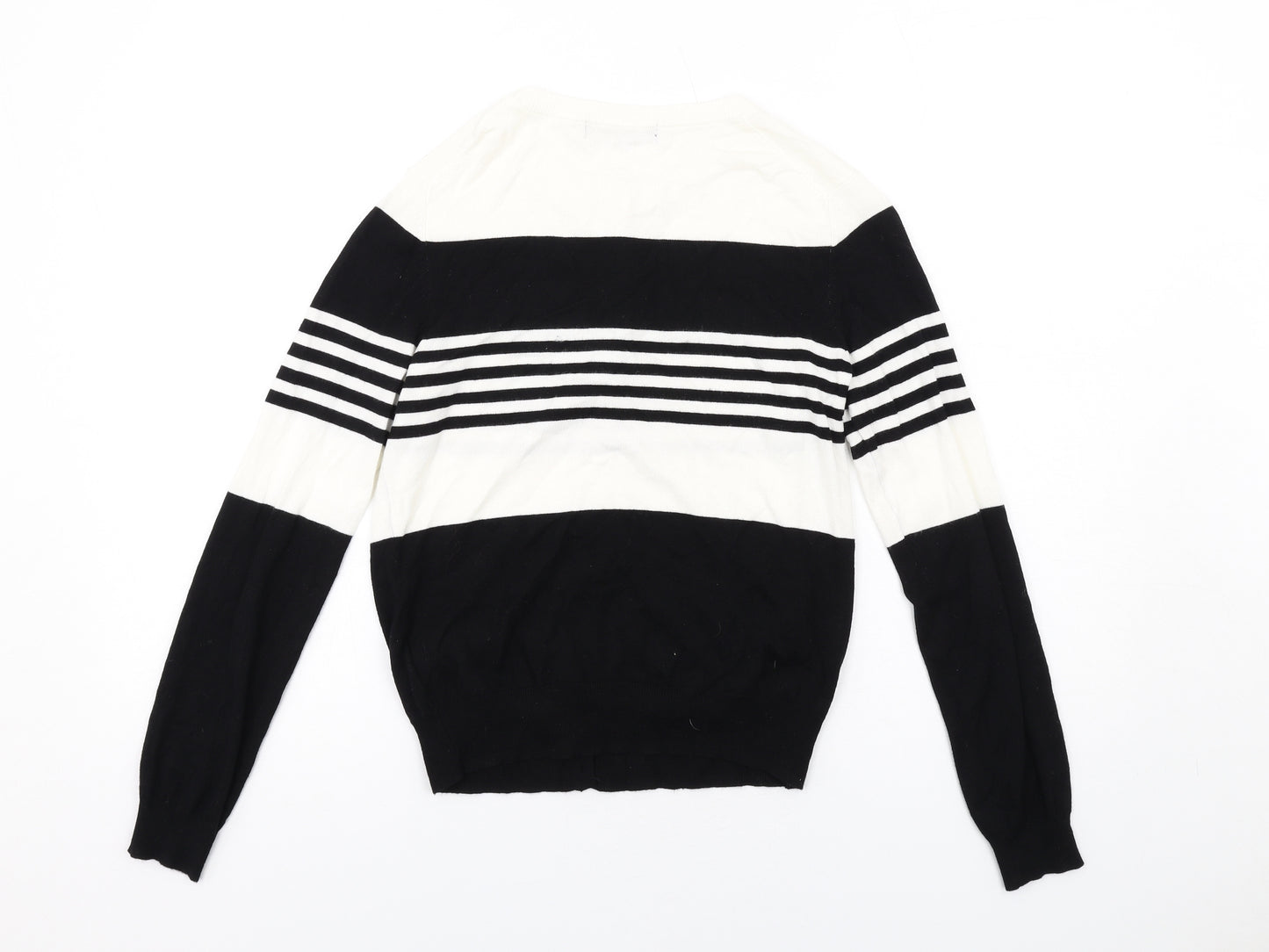 Marks and Spencer Womens Black Round Neck Striped Viscose Cardigan Jumper Size 12