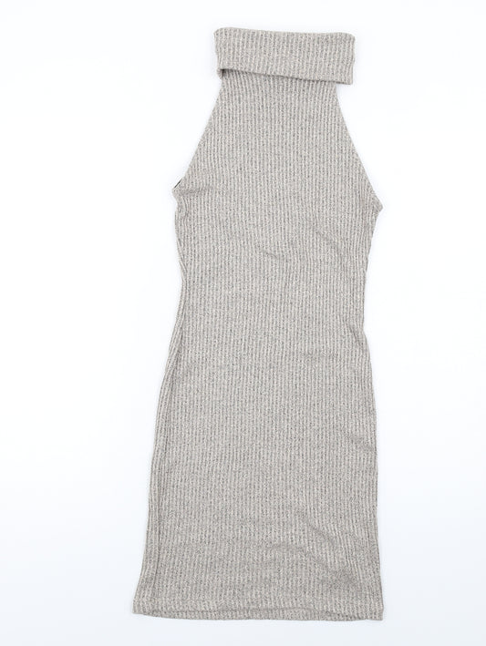 Topshop Womens Beige Polyester Bodycon Size 8 Roll Neck Pullover