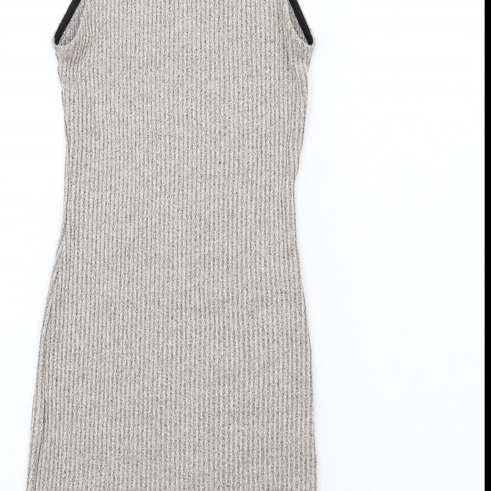 Topshop Womens Beige Polyester Bodycon Size 8 Roll Neck Pullover