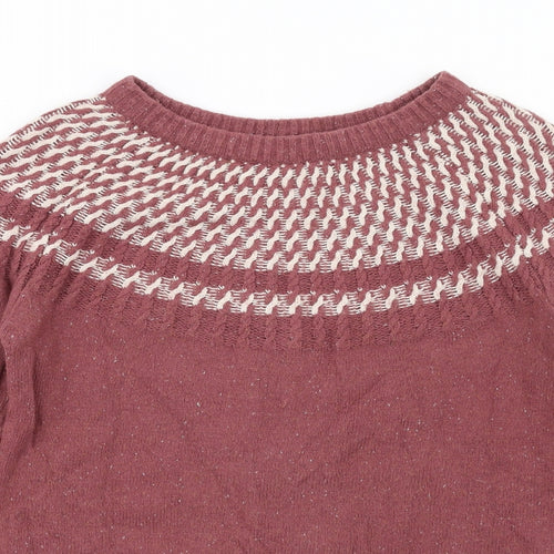 Fat Face Womens Red Round Neck Geometric Cotton Pullover Jumper Size 10