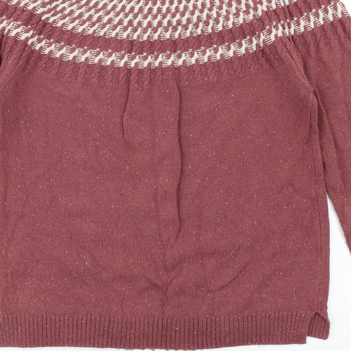 Fat Face Womens Red Round Neck Geometric Cotton Pullover Jumper Size 10