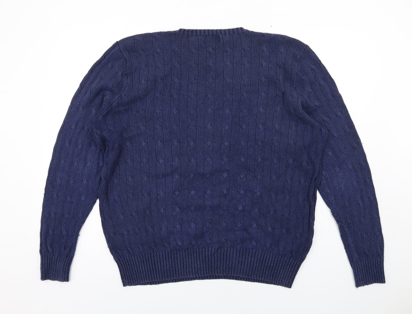 Polo Ralph Lauren Mens Blue Crew Neck Silk Pullover Jumper Size XL Long Sleeve