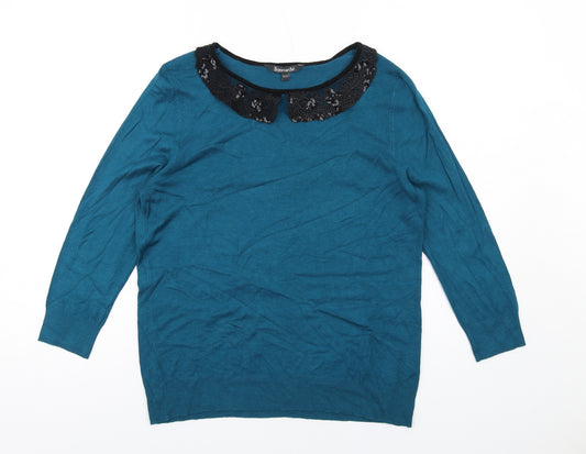 Bonmarché Womens Blue Round Neck Viscose Pullover Jumper Size 12