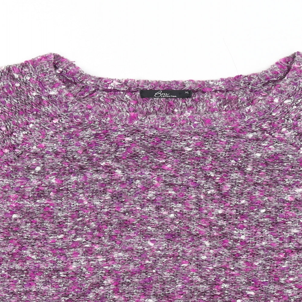 Bonmarché Womens Purple Round Neck Acrylic Pullover Jumper Size XL