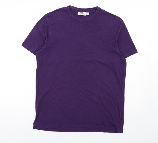 Topman Mens Purple Cotton T-Shirt Size M Crew Neck