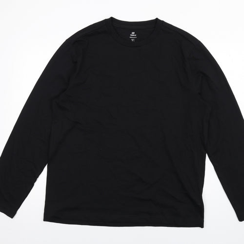 H&M Mens Black Cotton T-Shirt Size L Crew Neck