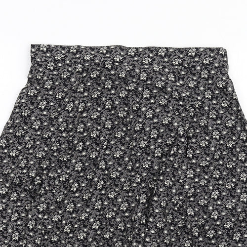 Marks and Spencer Womens Black Floral Viscose Swing Skirt Size 14 Zip