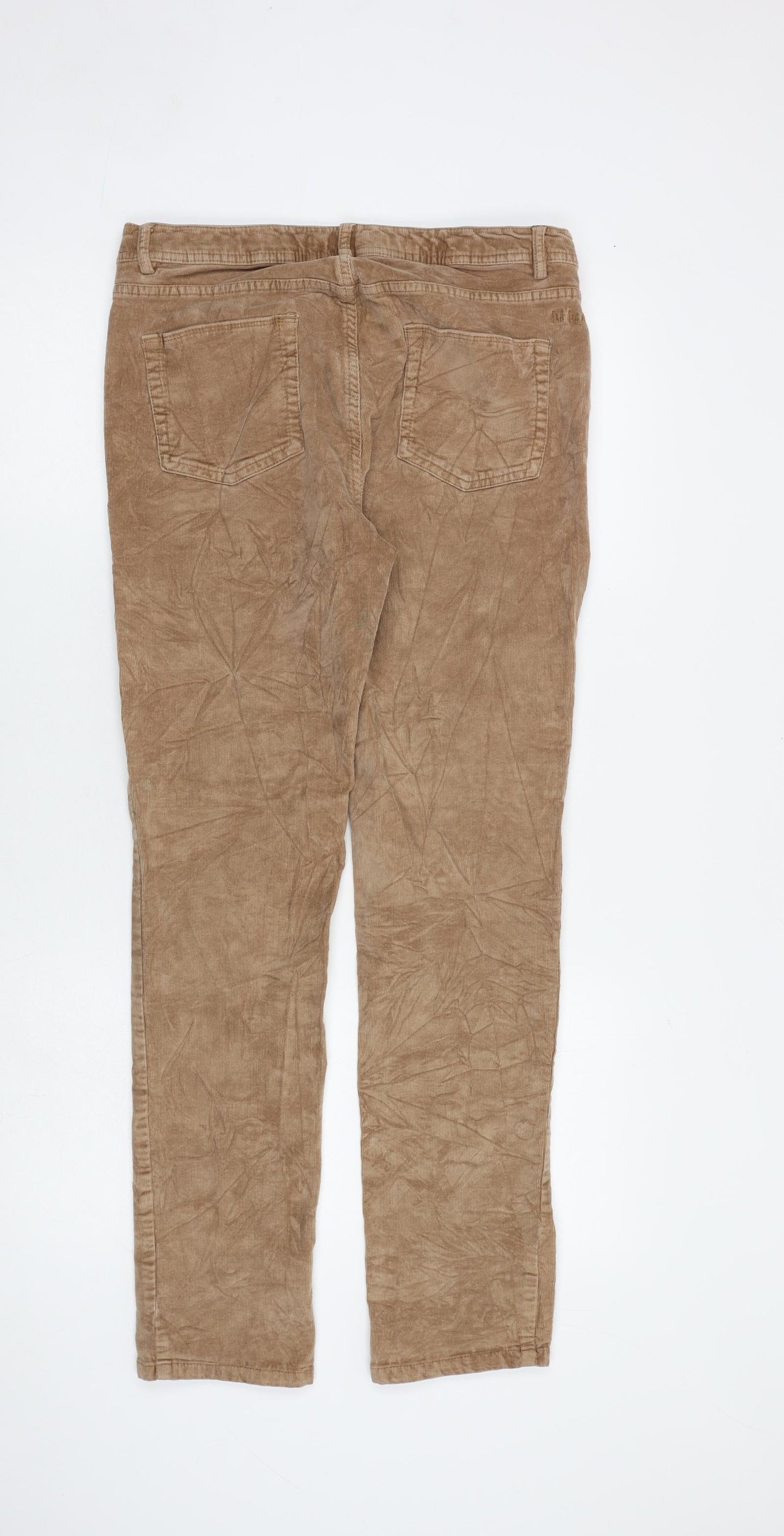 Fat Face Womens Brown Cotton Trousers Size 12 L30 in Regular Zip