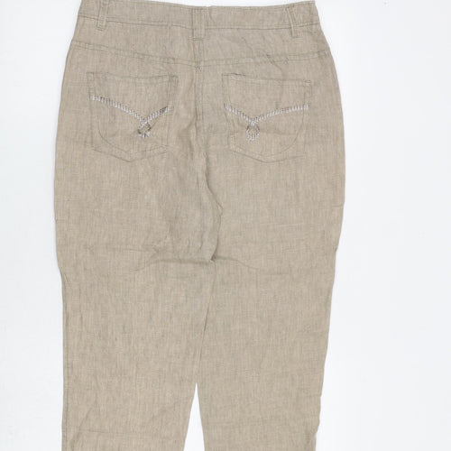 Olsen Womens Brown Linen Trousers Size 12 L23 in Regular Zip