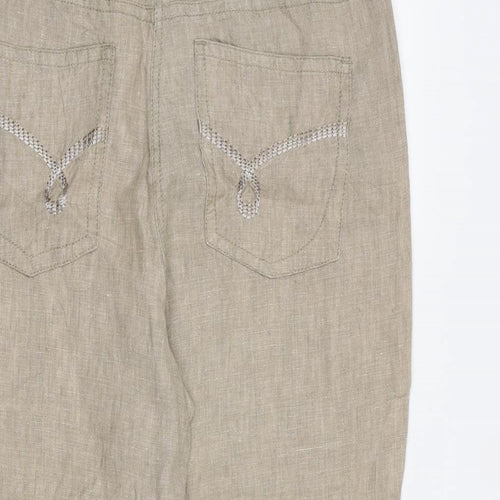 Olsen Womens Brown Linen Trousers Size 12 L23 in Regular Zip