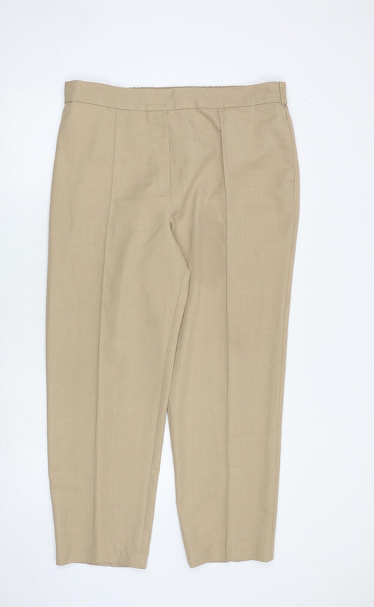 Marks and Spencer Womens Brown Polyester Trousers Size 18 L28 in Regular Zip