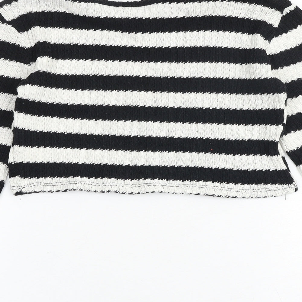 Zara Womens Black Round Neck Striped Viscose Pullover Jumper Size M Pullover - Cropped