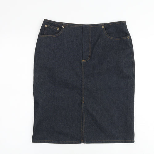 Topshop Womens Blue Cotton A-Line Skirt Size 12 Zip