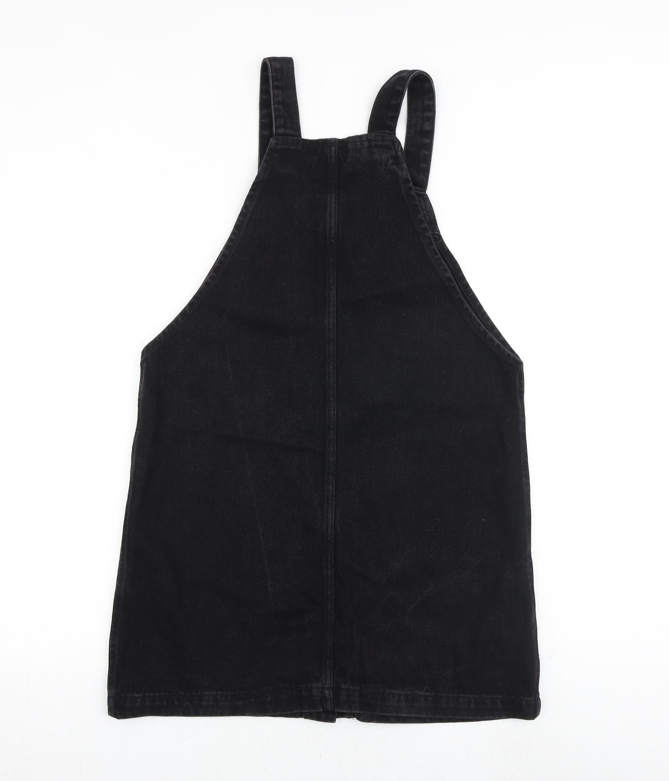 New Look Womens Black 100% Cotton Pinafore/Dungaree Dress Size 10 Square Neck Button